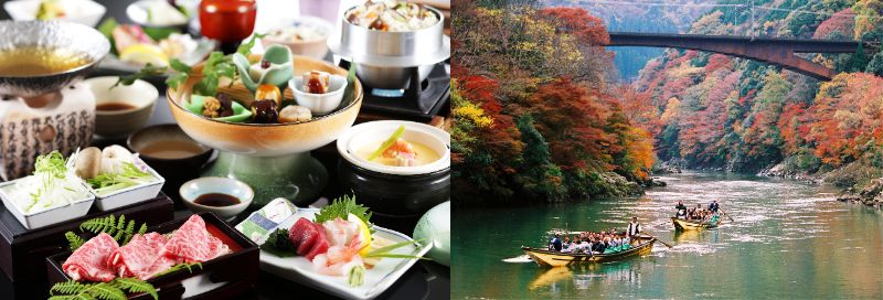 【満席!】府民割で贅沢に楽しむ京都旅!12/3 嵯峨野トロッコ列車・保津川下り・湯の花温泉でのお食事とご入浴!